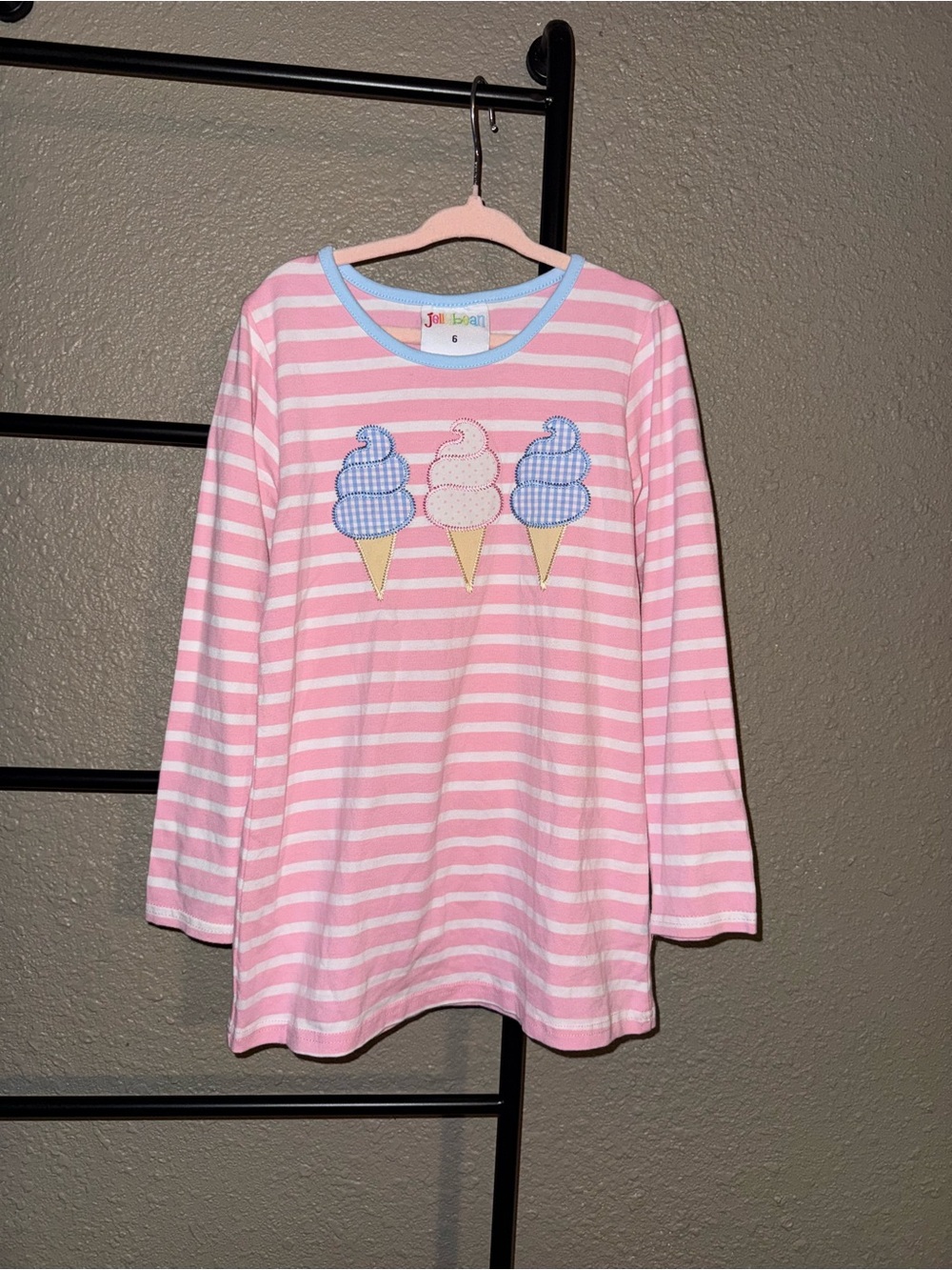 Jelly Bean Pink and Light Blue Striped Appliqué Dress
